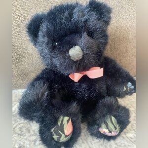 Vintage Dakin Black teddy bear plush floral paws T29